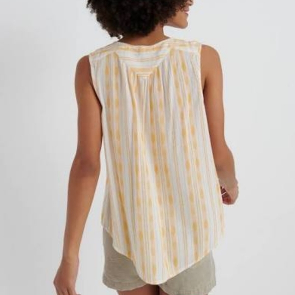 Lucky Brand Sleeveless Button Front Tie Front Stripe Scoop Neck Gold White L NWT - Picture 6 of 8